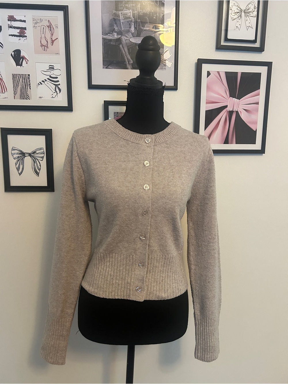 Almost Famous Beige Button-Front Crewneck Cardigan